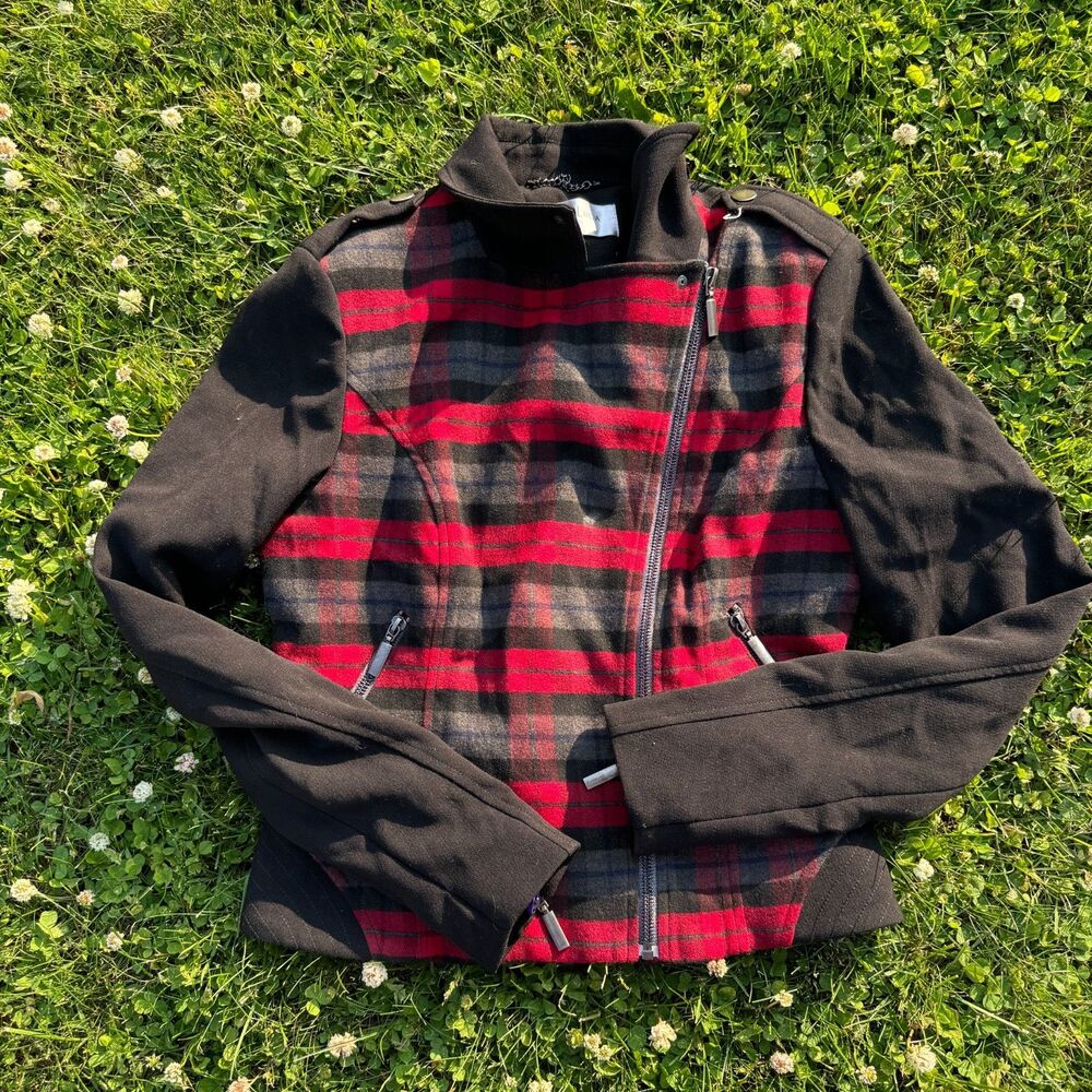 Buffalo Plaid Moto Blazer Jacket